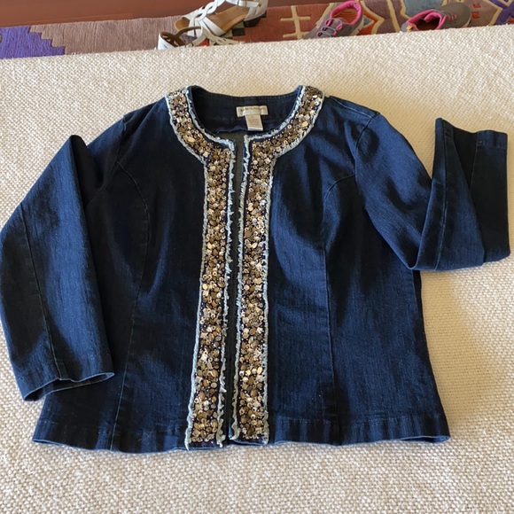 Draper’s and Damon’s Cotton & Spandex Denim Pants Suit Sparkles Beading - Picture 4 of 16